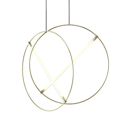 Modern gold-toned decorbites led metal pendant light features circular design with intersecting illuminated led strips for dining room and bedroom