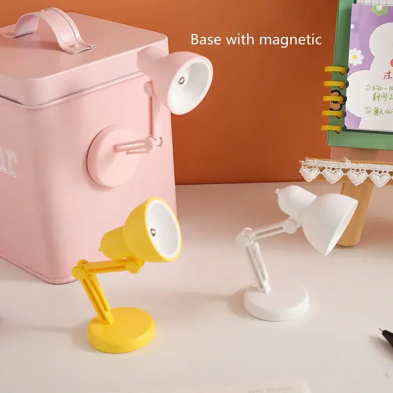 Pink metallic storage box with handle and magnetic base featuring decorbites led mini night light for study and bedroom use