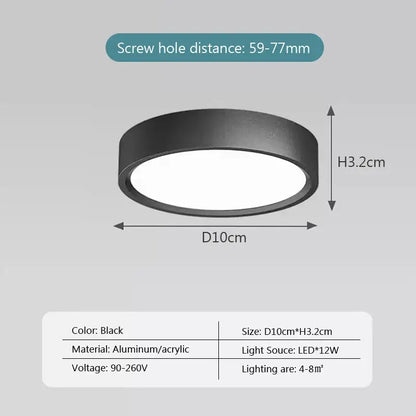 Decorbites™ black minimalist ceiling light with aluminum and acrylic design 10cm diameter ultra slim round lamp
