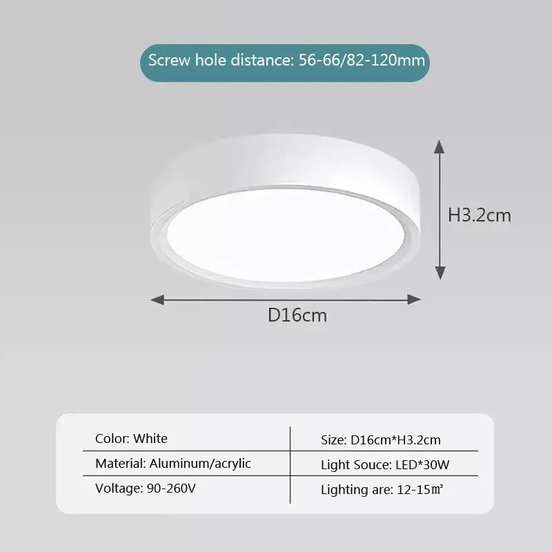 White circular minimalist ceiling light with sleek aluminum and acrylic design, 16cm diameter, 3.2cm height by DecorBites™