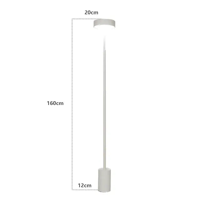 Decorbites led minimalist floor lamp in white with cylindrical base and slender pole for living room and bedroom decor