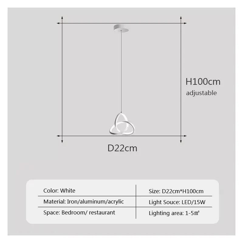 White modern decorbites led minimalist pendant light with sleek iron aluminum acrylic triple-loop design for living room