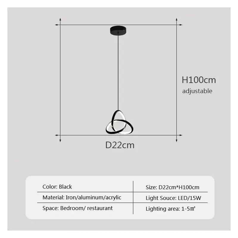 Black decorbites led minimalist pendant light chandelier with sleek iron aluminum acrylic triple-ring design for modern decor