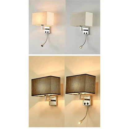 Modern rectangular wall lamps by DecorBites led minimalist with fabric shade, chrome finish, and adjustable reading light