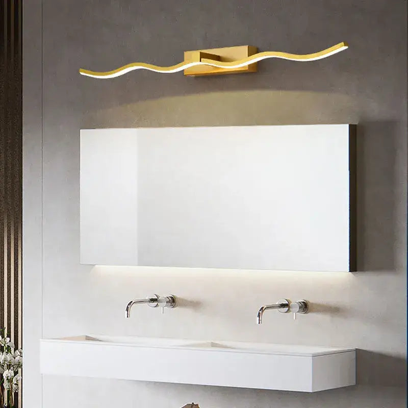 Gold-toned wave-shaped led wall sconce with sleek modern design for decorbites led mirror bathroom use