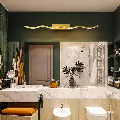 Gold wave-shaped decorbites led mirror bathroom wall sconce light fixture for modern mirror bathroom illumination