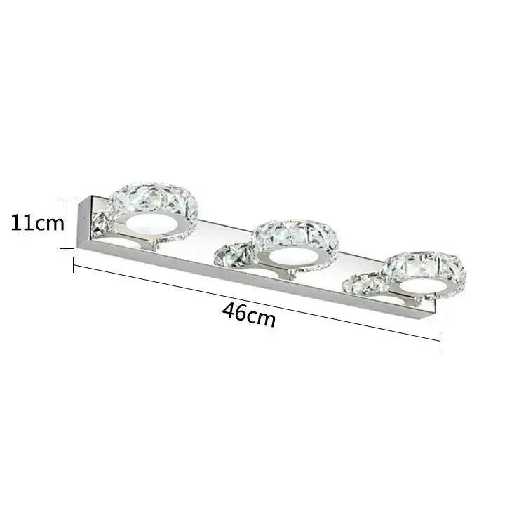 Silver-toned rectangular wall lamp with three crystal-encrusted led lights for bathroom decorbites led mirror light