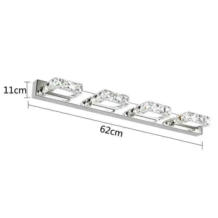 Silver rectangular crystal decorbites led mirror wall lamp with four clear glass elements on a metallic bar