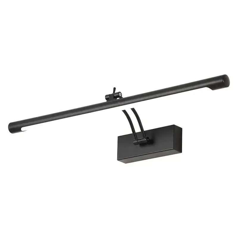 Black matte decorbites led mirror light fixture with sleek rectangular base and cylindrical bar for bathroom wall decor