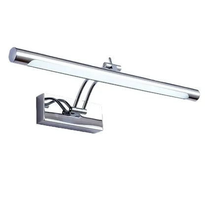 Chrome-finished rectangular decorbites led mirror light with sleek modern design and adjustable arm for bathroom wall decor