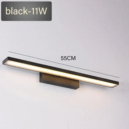 Black 11w led wall lamp with sleek rectangular design and warm light from decorbites led mirror light fixture