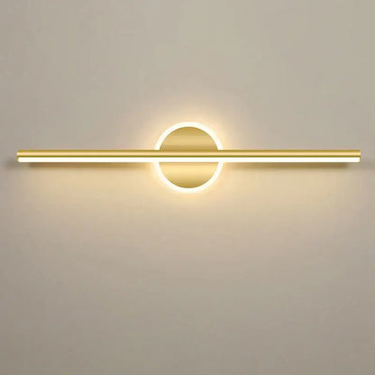 Gold-toned modern wall lamp with sleek horizontal bar and circular fixture for decorbites led mirror light bathroom use