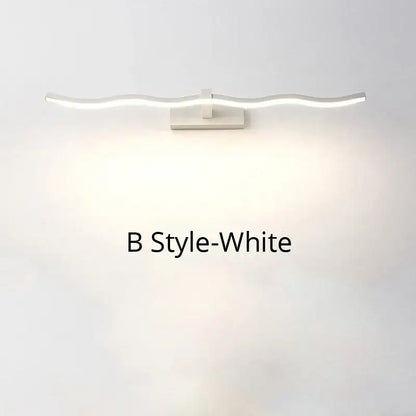 White led wall sconce with sleek wavy design and rectangular base for decorbites led mirror lights indoor bathroom use