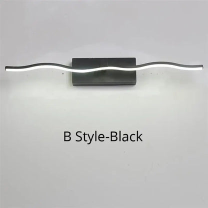 Black modern led wall sconce with sleek wavy design and rectangular base for decorbites led mirror lights bathroom use