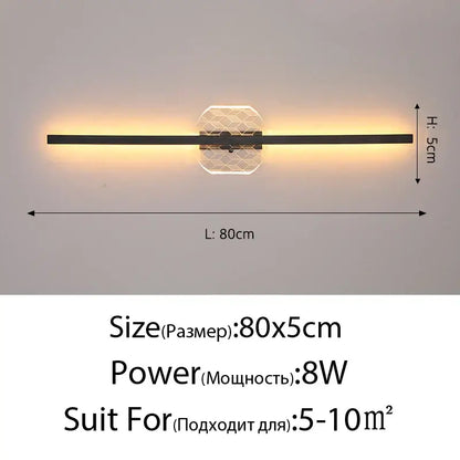 Modern black wall lamp decorbites led mirror with geometric glass panel emitting warm yellow light for minimalist decor