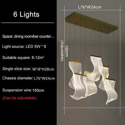 DecorBites led modern ceiling chandelier with six adjustable led lights and white fabric shades on gold frame