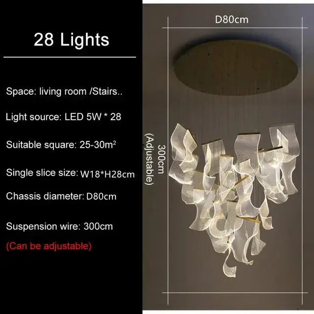 Decorbites led modern white translucent fabric chandelier with 28 led lights for living room staircase attic use