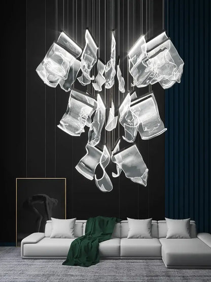 Decorbites led modern translucent glass sculptural ceiling chandelier for living room staircase and attic use