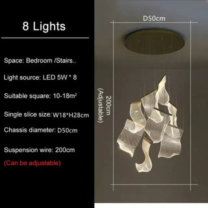 Decorbites led modern ceiling chandelier with flame-shaped translucent glass panels and gold-toned base for living spaces