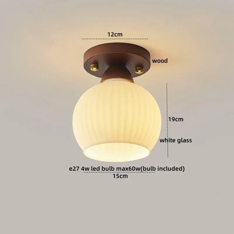 Rounded white glass globe ceiling light with dark wood base decorbites led modern ceiling light for living rooms and balconies