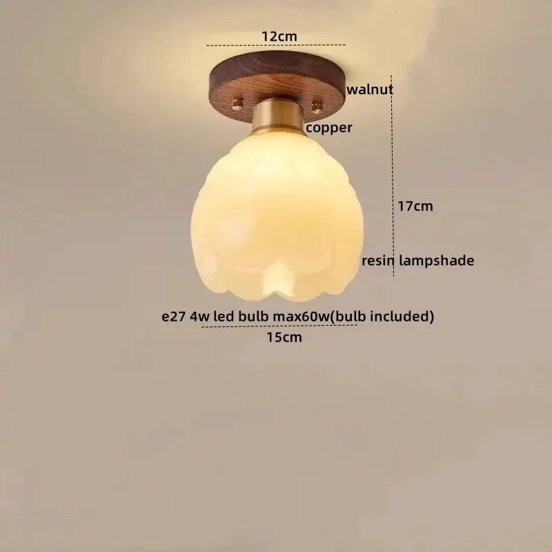 Decorbites led modern warm-toned resin ceiling light with copper base and walnut disc for modern rustic interiors