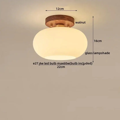 Warm-toned glass lampshade with walnut wooden base in decorbites led modern ceiling light for living room balcony lighting
