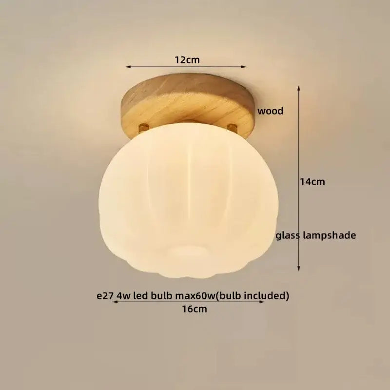 Decorbites led modern ceiling light with warm glowing ribbed glass lampshade on wooden base for indoor living areas