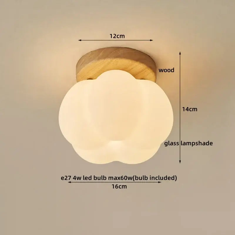 DecorBites led modern ceiling light with soft cloud-shaped glass lampshade and wooden base for living room balcony lighting