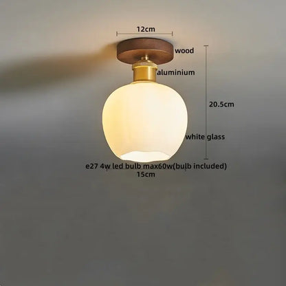 Decorbites led modern ceiling light round white glass pendant with wooden top and brass aluminum base for indoor use