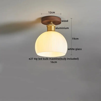Decorbites led modern ceiling light with warm white glass dome, wooden base, and brass aluminum mount for living room