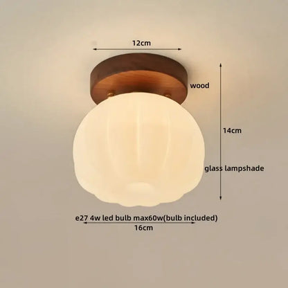 Rounded white glass lampshade with wooden base decorbites led modern ceiling light for living room balcony lighting