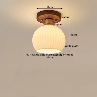 Decorbites led modern ceiling light with warm white ribbed glass pendant and copper hardware on walnut wood disc