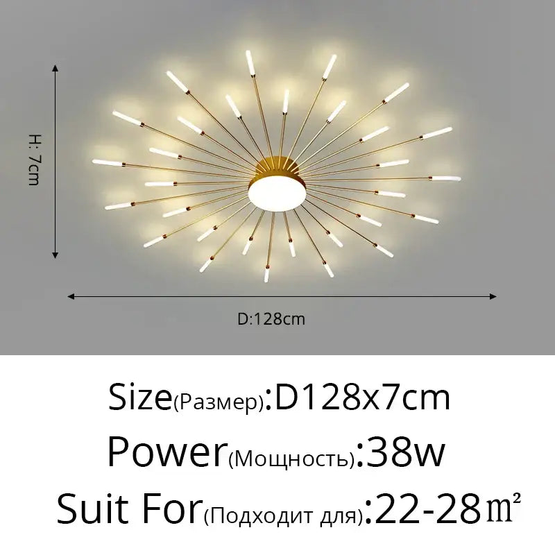 Gold-toned DecorBites™ LED modern ceiling light with central fixture and white LED bulbs for bedroom hall and living room