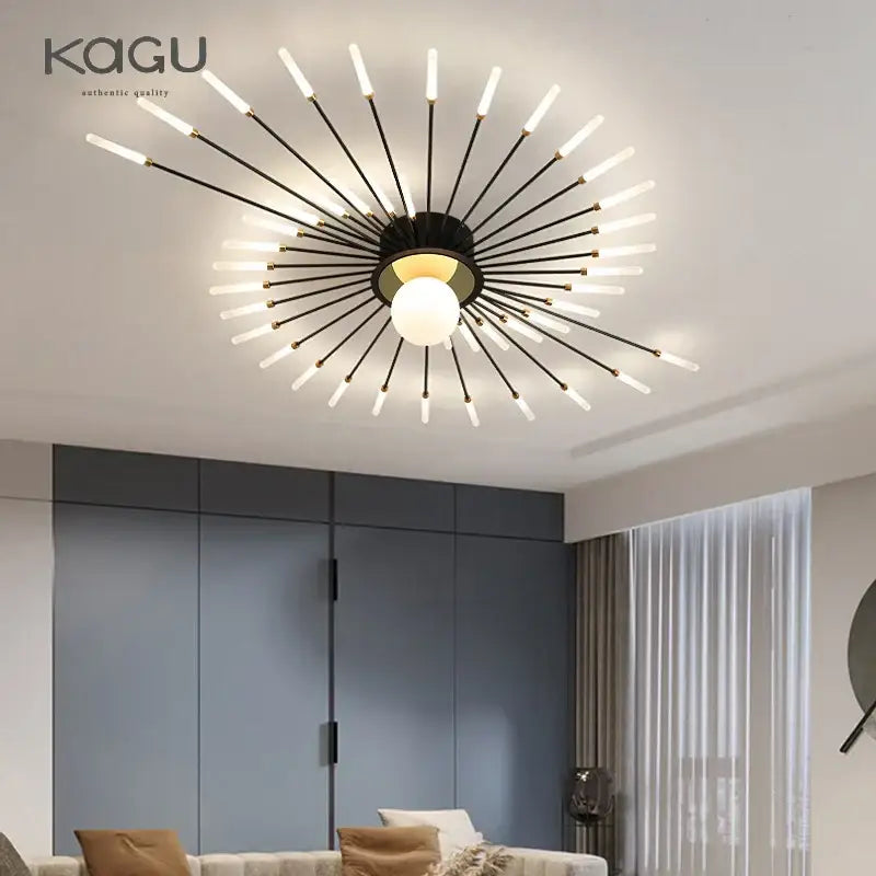 Decorbites™ led modern ceiling lights featuring black and gold starburst design with frosted glass rods for bedroom and living room