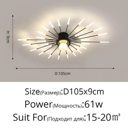 Black and gold starburst decorbites™ modern ceiling lights with frosted glass rods for bedroom and living room use