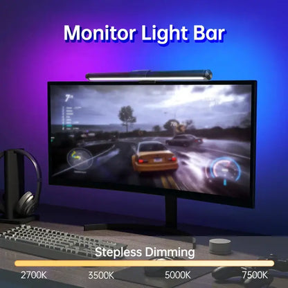 A sleek metallic decorbites led monitor bar light with adjustable color temperature for dimming pc screens and desk lamp use
