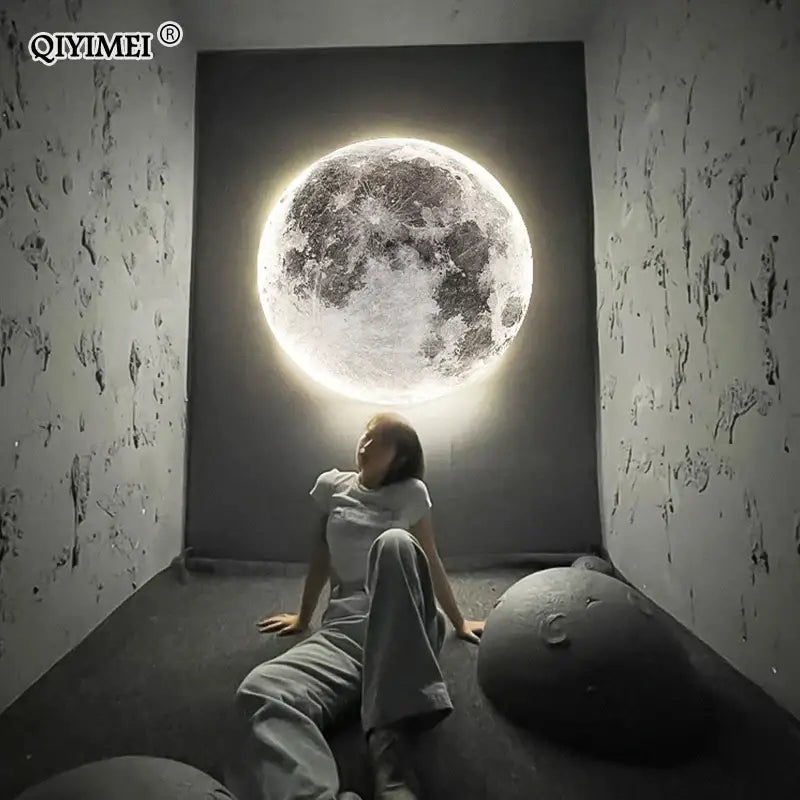 DecorBites™ LED moon wall lamp featuring glowing 3D moon art with realistic craters and soft illuminated halo