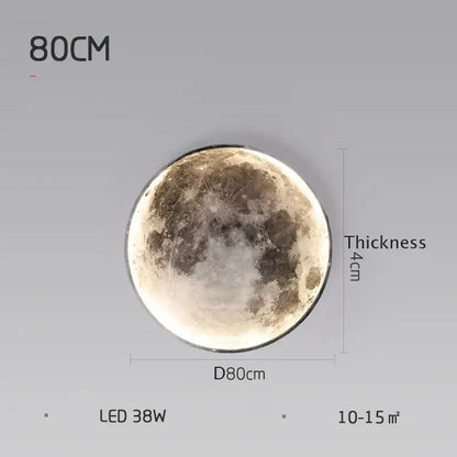 Decorbites led moon wall lamp with 80cm circular led moon light featuring realistic cratered surface and metallic rim