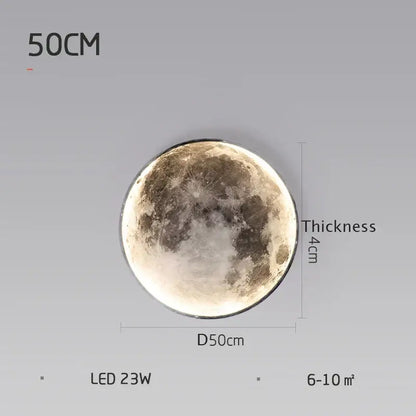 Decorbites led moon wall lamp circular 50cm diameter with realistic lunar surface and thin black rim for indoor decor