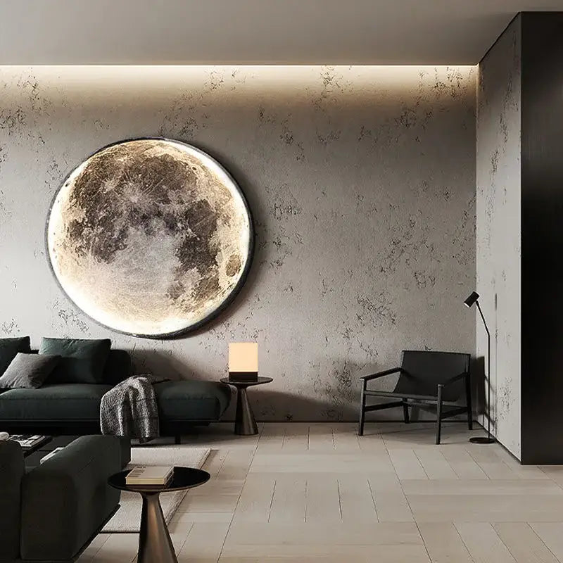 DecorBites led moon wall lamp illuminated circular design with detailed lunar craters for modern bedroom decor