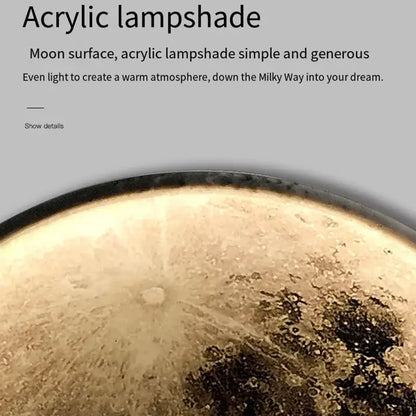 Acrylic lampshade wall lamp with realistic moon surface design in warm golden tones by DecorBites led moon