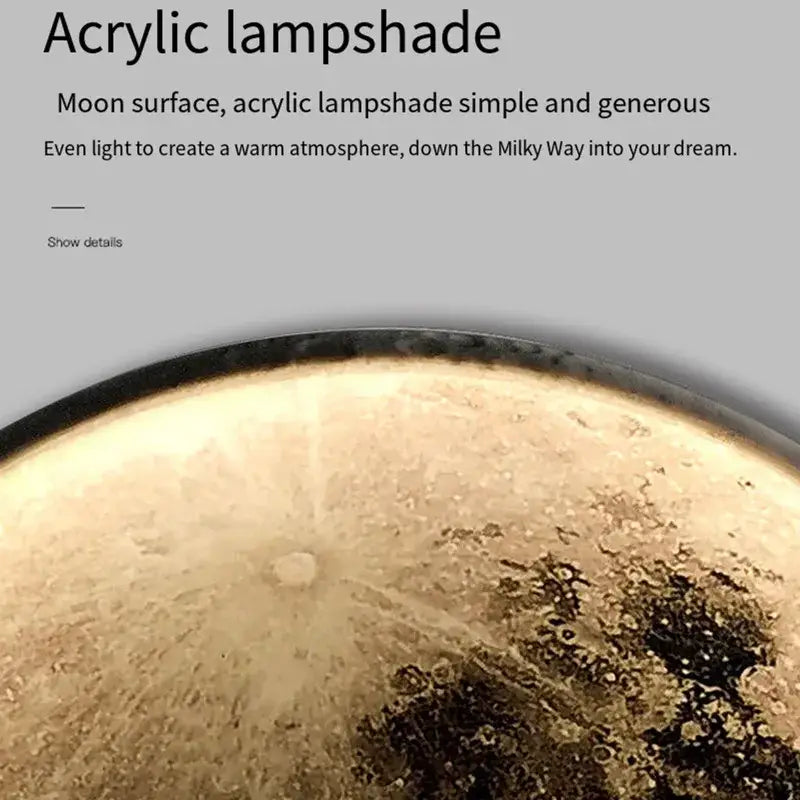 Acrylic wall lamp with realistic moon surface design in warm golden tones decorbites led moon ideal for bedroom decor