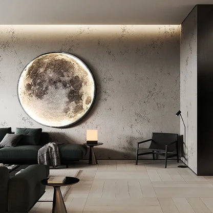 Decorbites led moon wall lamp featuring a circular illuminated lunar surface for modern minimalist bedroom decor