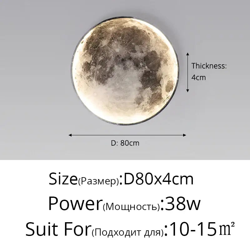 Decorbites led moon wall lamp with realistic lunar surface texture 80cm diameter 4cm thickness for modern decor