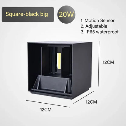 Square black decorbites led motion sensor wall lamp 20w with adjustable brightness for outdoor use
