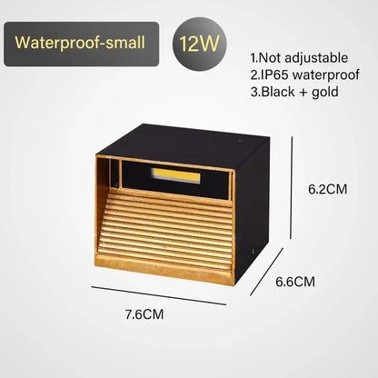 Black and gold decorbites led motion sensor wall lamp with rectangular retro-style slats for indoor outdoor use