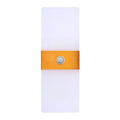 White rectangular wall light with brushed gold band and circular sensor decorbites led motion sensor for hallway use