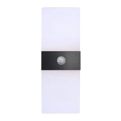 Modern rectangular DecorBites LED motion sensor wall light with white diffuser and black metal band for hallway and bedroom use