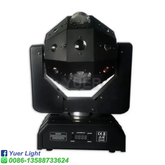 Black yuer light led moving head ball laser strobe with geometric housing and illuminated display panel for disco use