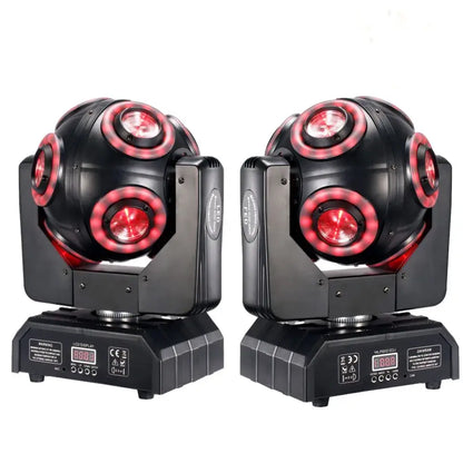 Black decorbites led moving head beam light with red circular rgbw halo and sleek angular design for disco stage use
